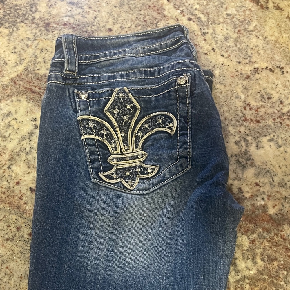 Miss Me Dark Blue Signature-rise boot Jeans with Embellished pocket